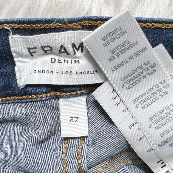 Frame Distressed Fringe Hem V Notch Cuffed Cropped Medium Wash Skinny Jeans - Picture 9 of 12